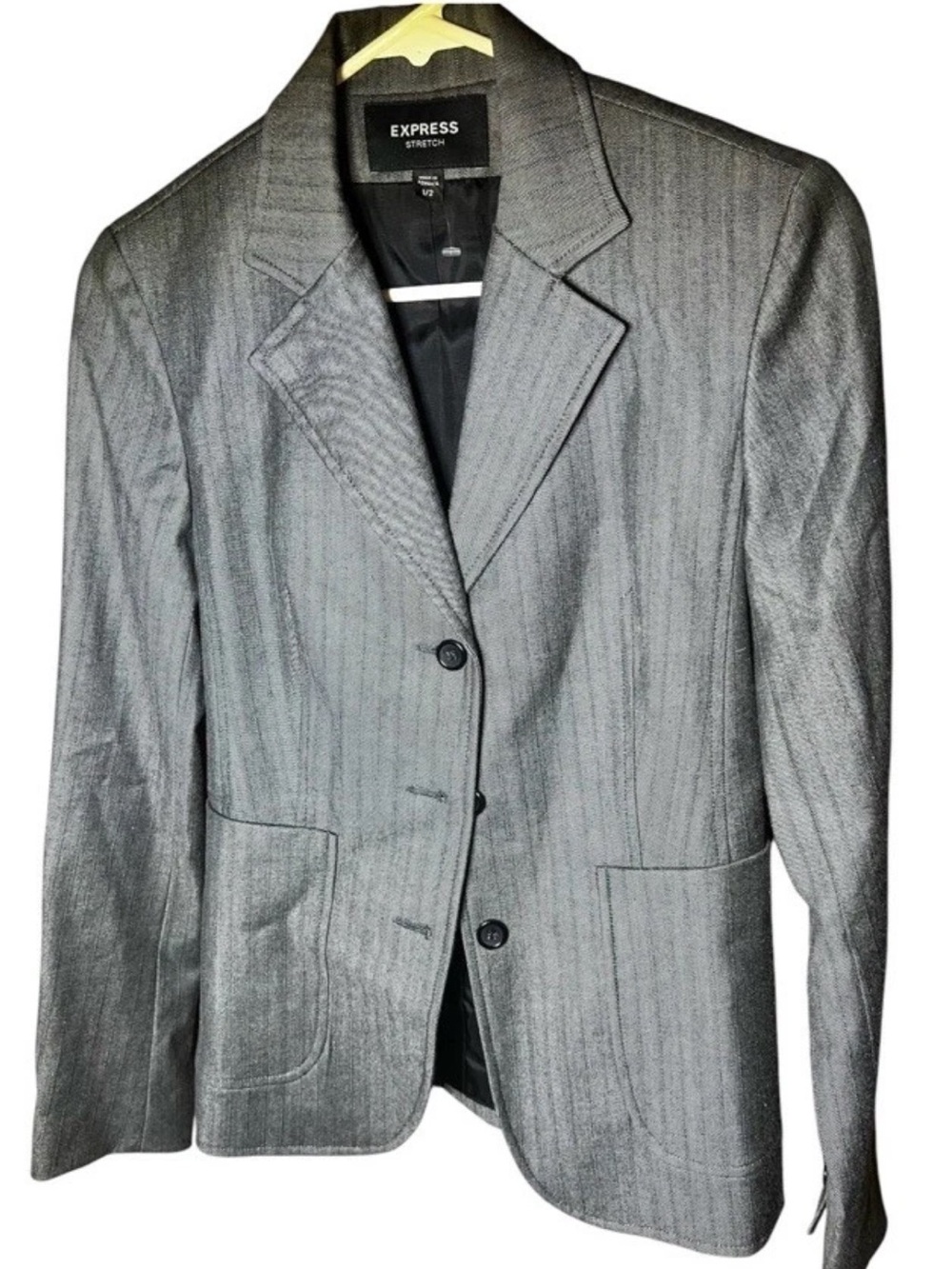 Express Gray Pinstripe Stretch Wool Blend Blazer Coat size 1/2